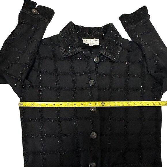 St John Marie Gray Santana Knit Black Metallic Grid Wool Tweed Cardigan Size 8 - Picture 10 of 11